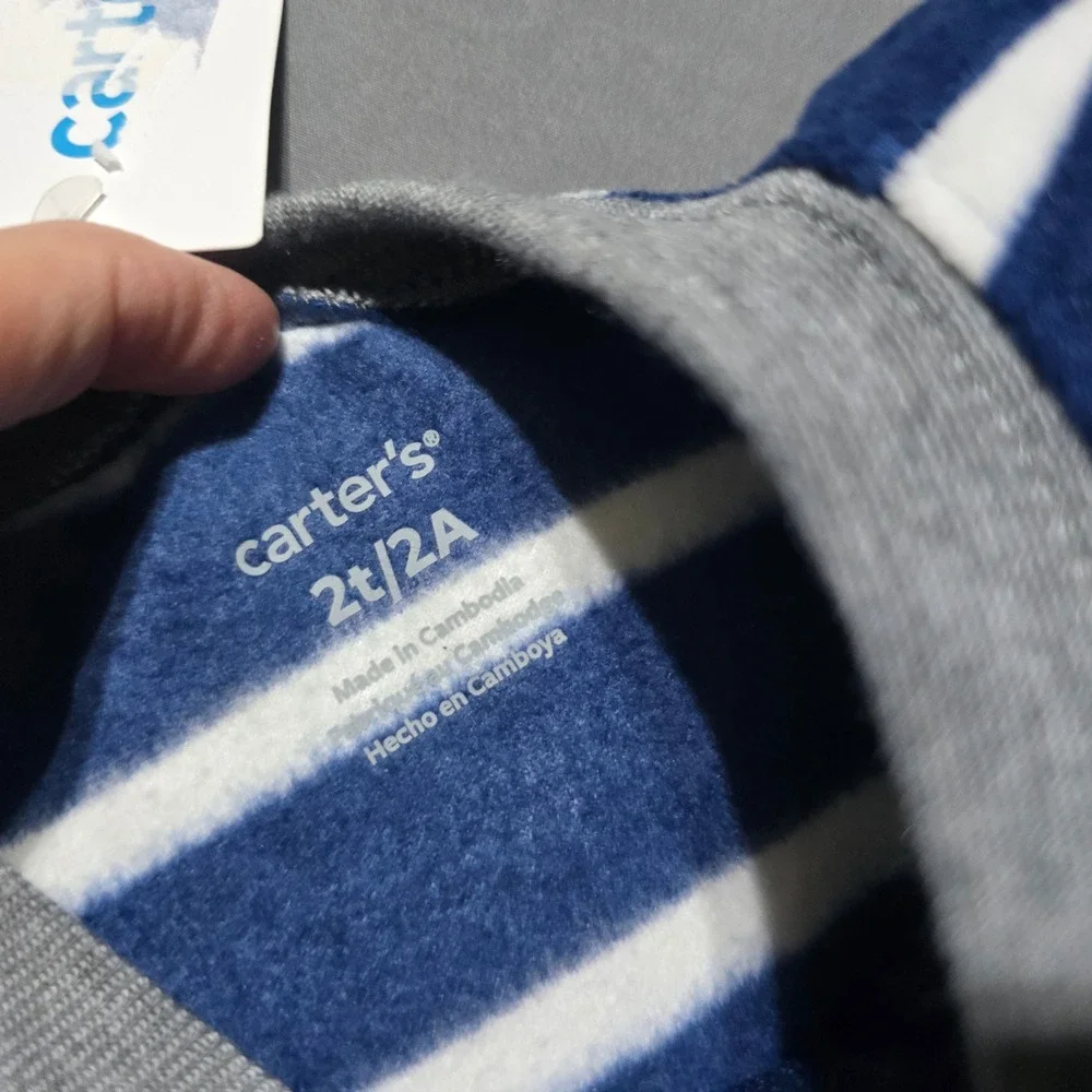 Carter's Football Fleece Sleeper Toddler 2T Blue Striped Footed Pajamas 2M818310